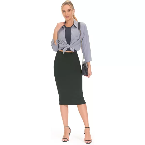 THE GYM PEOPLE Womens High Waist Tummy Control Pencil Skirts Stretchy Bodycon Midi Skirt Below Knee with Back SlitGrey