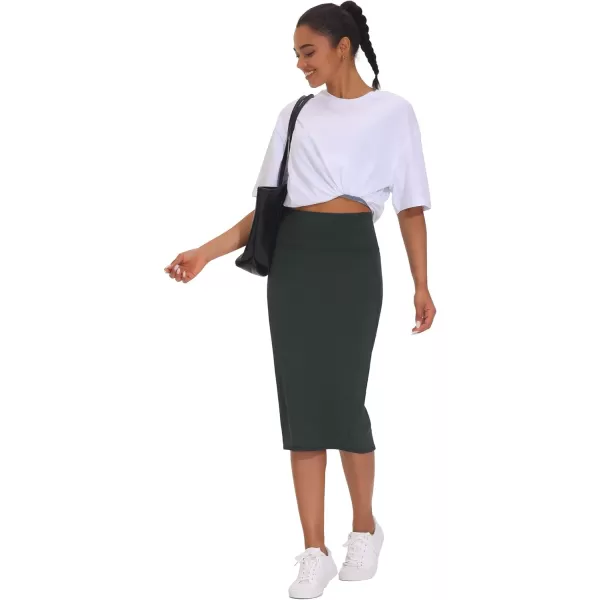 THE GYM PEOPLE Womens High Waist Tummy Control Pencil Skirts Stretchy Bodycon Midi Skirt Below Knee with Back SlitGrey
