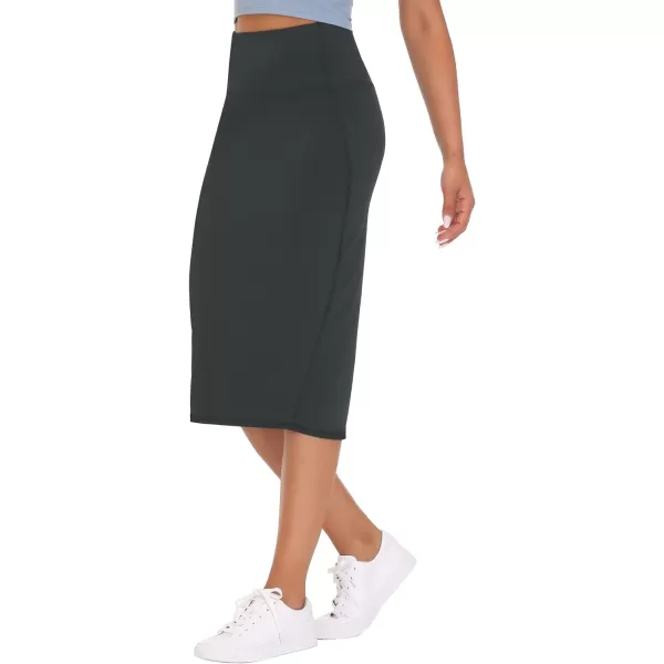 THE GYM PEOPLE Womens High Waist Tummy Control Pencil Skirts Stretchy Bodycon Midi Skirt Below Knee with Back SlitGrey