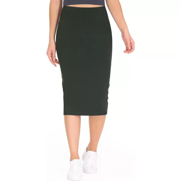 THE GYM PEOPLE Womens High Waist Tummy Control Pencil Skirts Stretchy Bodycon Midi Skirt Below Knee with Back SlitGrey