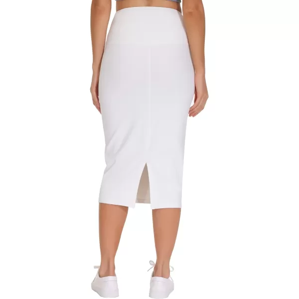 THE GYM PEOPLE Womens High Waist Tummy Control Pencil Skirts Stretchy Bodycon Midi Skirt Below Knee with Back SlitWhite