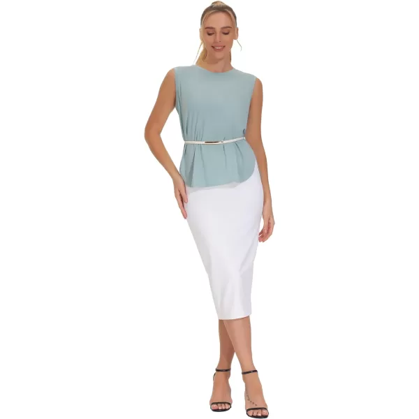 THE GYM PEOPLE Womens High Waist Tummy Control Pencil Skirts Stretchy Bodycon Midi Skirt Below Knee with Back SlitWhite
