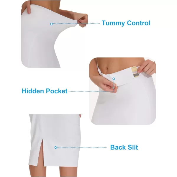THE GYM PEOPLE Womens High Waist Tummy Control Pencil Skirts Stretchy Bodycon Midi Skirt Below Knee with Back SlitWhite