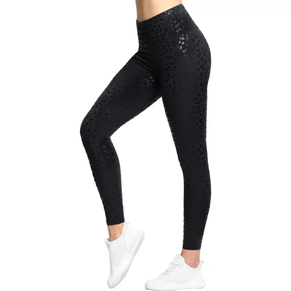 THE GYM PEOPLE Womens High Waist Workout Legging Soft Tummy Control Squat Proof Yoga Running PantsBlack Leopard
