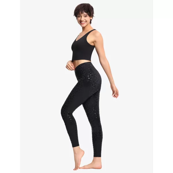 THE GYM PEOPLE Womens High Waist Workout Legging Soft Tummy Control Squat Proof Yoga Running PantsBlack Leopard