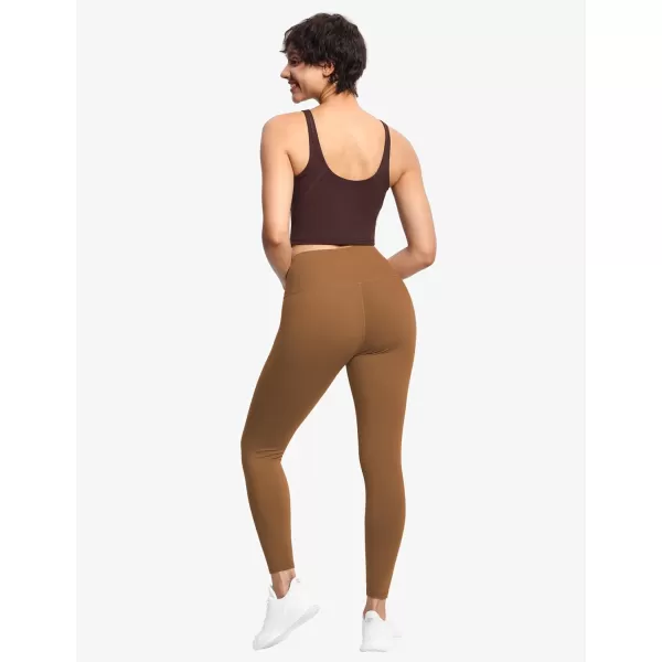 THE GYM PEOPLE Womens High Waist Workout Legging Soft Tummy Control Squat Proof Yoga Running PantsBrown