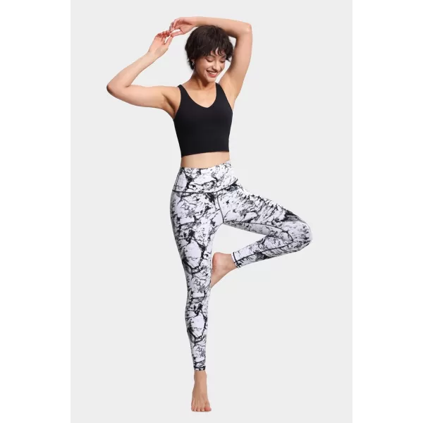 THE GYM PEOPLE Womens High Waist Workout Legging Soft Tummy Control Squat Proof Yoga Running PantsMarble