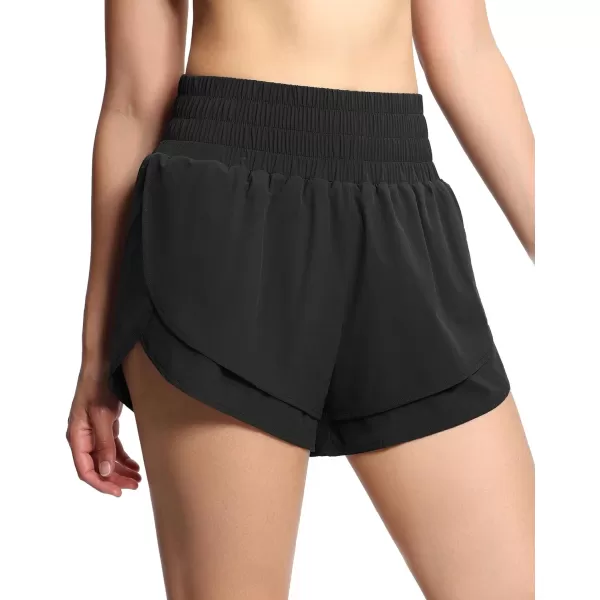 THE GYM PEOPLE Womens High Waisted Worktout Shorts Quick Dry Running Athletic Shorts with Mesh Liner Zipper PocketBlack