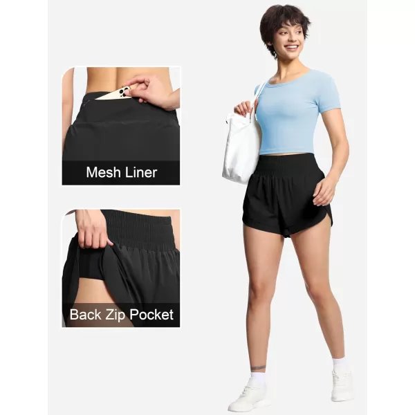 THE GYM PEOPLE Womens High Waisted Worktout Shorts Quick Dry Running Athletic Shorts with Mesh Liner Zipper PocketBlack