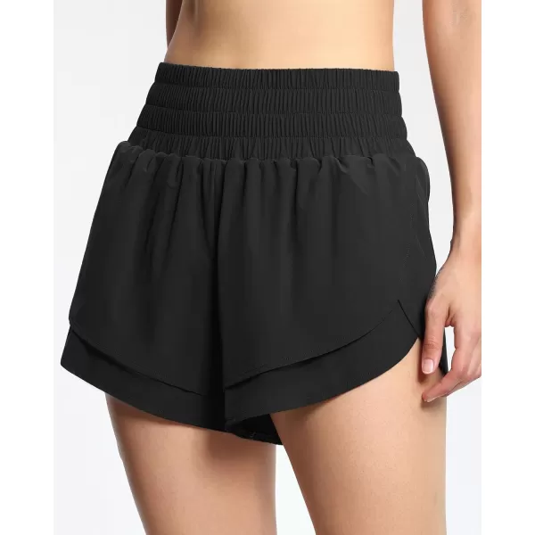 THE GYM PEOPLE Womens High Waisted Worktout Shorts Quick Dry Running Athletic Shorts with Mesh Liner Zipper PocketBlack