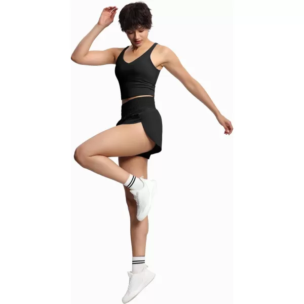 THE GYM PEOPLE Womens High Waisted Worktout Shorts Quick Dry Running Athletic Shorts with Mesh Liner Zipper PocketBlack
