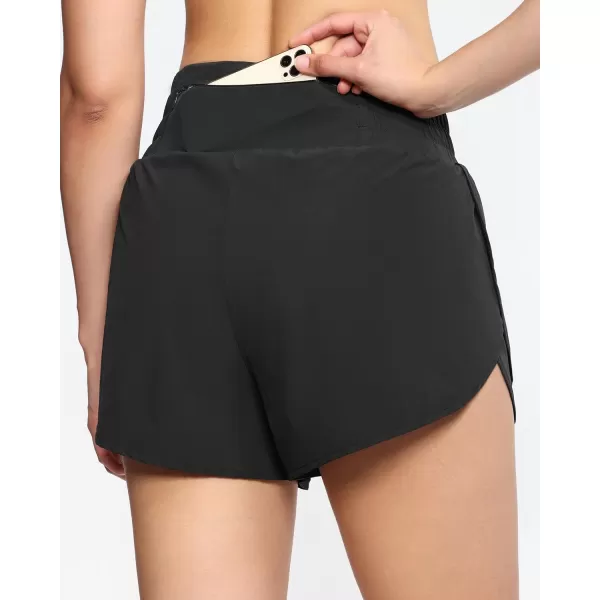 THE GYM PEOPLE Womens High Waisted Worktout Shorts Quick Dry Running Athletic Shorts with Mesh Liner Zipper PocketBlack