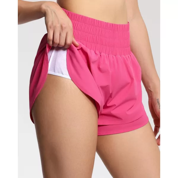 THE GYM PEOPLE Womens High Waisted Worktout Shorts Quick Dry Running Athletic Shorts with Mesh Liner Zipper PocketBright Pink