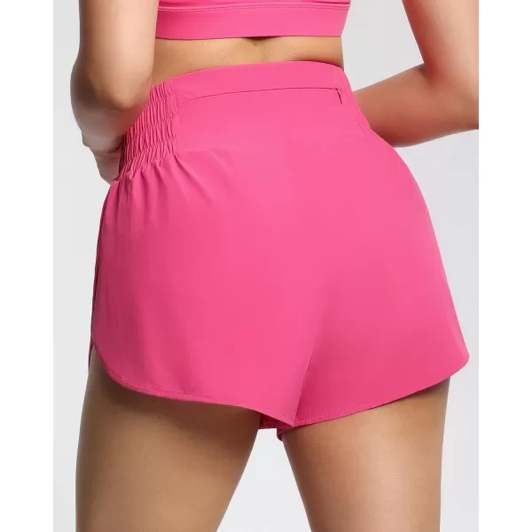 THE GYM PEOPLE Womens High Waisted Worktout Shorts Quick Dry Running Athletic Shorts with Mesh Liner Zipper PocketBright Pink
