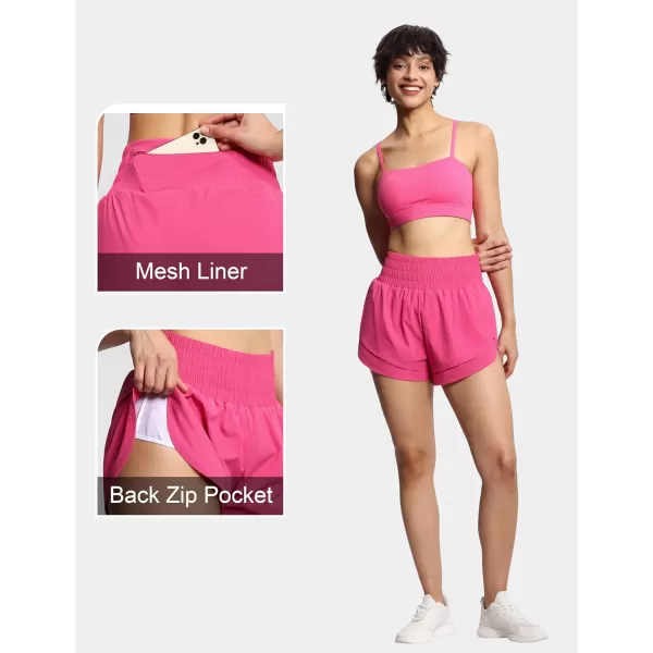 THE GYM PEOPLE Womens High Waisted Worktout Shorts Quick Dry Running Athletic Shorts with Mesh Liner Zipper PocketBright Pink