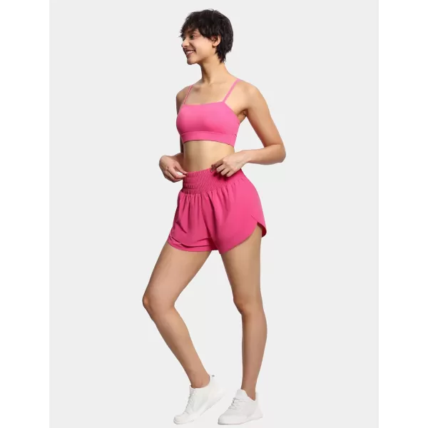 THE GYM PEOPLE Womens High Waisted Worktout Shorts Quick Dry Running Athletic Shorts with Mesh Liner Zipper PocketBright Pink