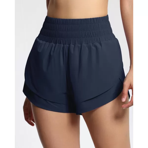 THE GYM PEOPLE Womens High Waisted Worktout Shorts Quick Dry Running Athletic Shorts with Mesh Liner Zipper PocketDark Navy Blue