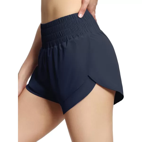 THE GYM PEOPLE Womens High Waisted Worktout Shorts Quick Dry Running Athletic Shorts with Mesh Liner Zipper PocketDark Navy Blue