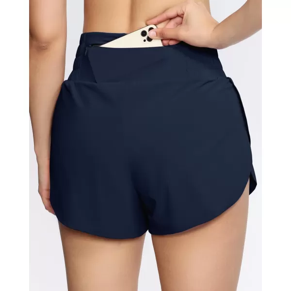 THE GYM PEOPLE Womens High Waisted Worktout Shorts Quick Dry Running Athletic Shorts with Mesh Liner Zipper PocketDark Navy Blue