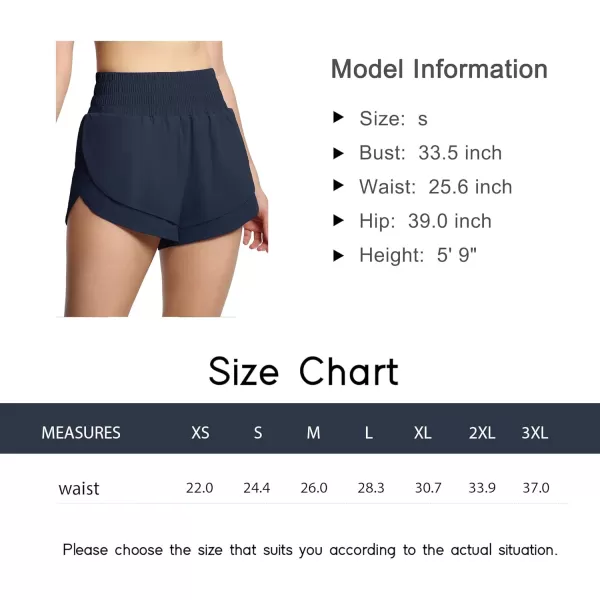 THE GYM PEOPLE Womens High Waisted Worktout Shorts Quick Dry Running Athletic Shorts with Mesh Liner Zipper PocketDark Navy Blue
