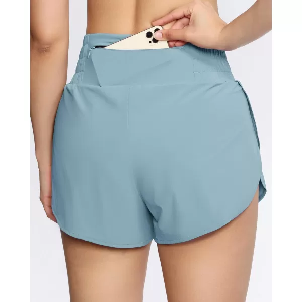 THE GYM PEOPLE Womens High Waisted Worktout Shorts Quick Dry Running Athletic Shorts with Mesh Liner Zipper PocketDenim Blue