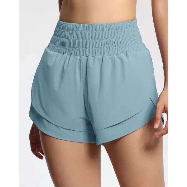 THE GYM PEOPLE Womens High Waisted Worktout Shorts Quick Dry Running Athletic Shorts with Mesh Liner Zipper PocketDenim Blue