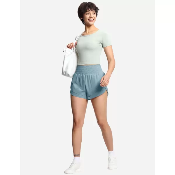 THE GYM PEOPLE Womens High Waisted Worktout Shorts Quick Dry Running Athletic Shorts with Mesh Liner Zipper PocketDenim Blue