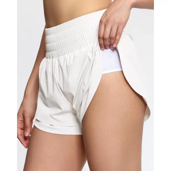 THE GYM PEOPLE Womens High Waisted Worktout Shorts Quick Dry Running Athletic Shorts with Mesh Liner Zipper PocketWhite