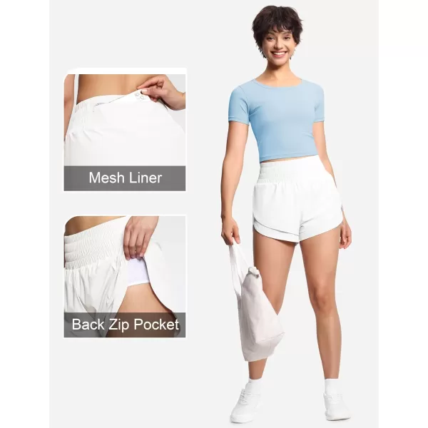 THE GYM PEOPLE Womens High Waisted Worktout Shorts Quick Dry Running Athletic Shorts with Mesh Liner Zipper PocketWhite