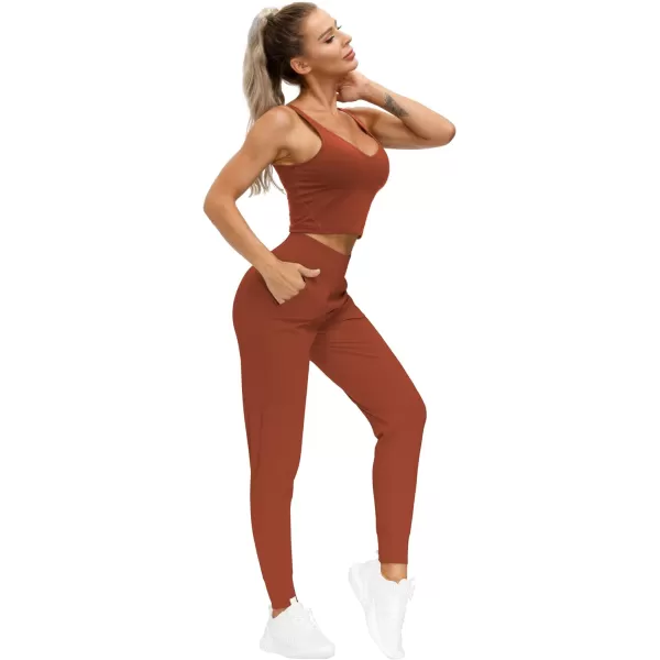 THE GYM PEOPLE Womens Joggers Pants Lightweight Athletic Leggings Tapered Lounge Pants for Workout Yoga RunningBrick Red