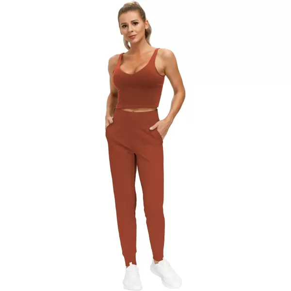 THE GYM PEOPLE Womens Joggers Pants Lightweight Athletic Leggings Tapered Lounge Pants for Workout Yoga RunningBrick Red