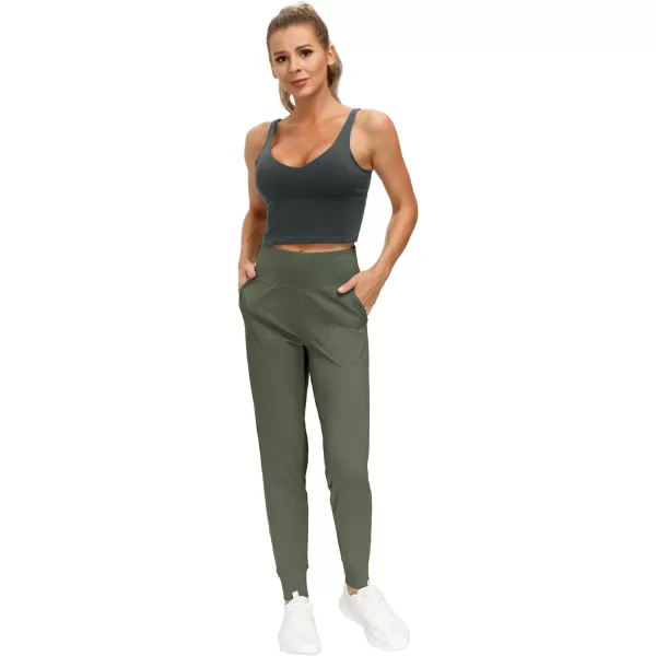 THE GYM PEOPLE Womens Joggers Pants Lightweight Athletic Leggings Tapered Lounge Pants for Workout Yoga RunningOlive Green