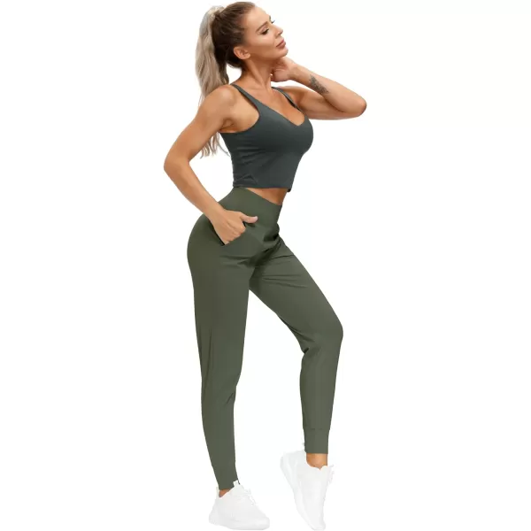 THE GYM PEOPLE Womens Joggers Pants Lightweight Athletic Leggings Tapered Lounge Pants for Workout Yoga RunningOlive Green