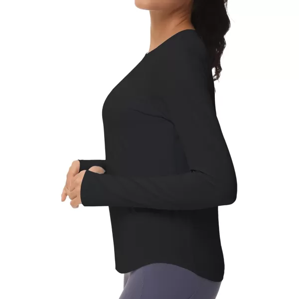 THE GYM PEOPLE Womens Long Sleeve Workout Shirts Athletic Crewneck Hiking Tops with Thumb HoleBlack