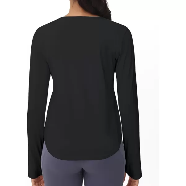 THE GYM PEOPLE Womens Long Sleeve Workout Shirts Athletic Crewneck Hiking Tops with Thumb HoleBlack