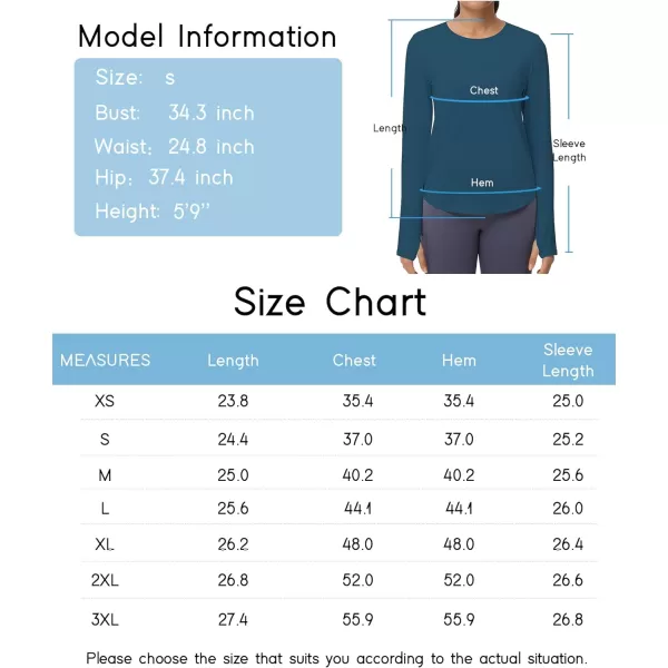 THE GYM PEOPLE Womens Long Sleeve Workout Shirts Athletic Crewneck Hiking Tops with Thumb HoleDark Blue Green