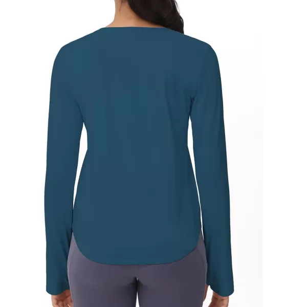 THE GYM PEOPLE Womens Long Sleeve Workout Shirts Athletic Crewneck Hiking Tops with Thumb HoleDark Blue Green