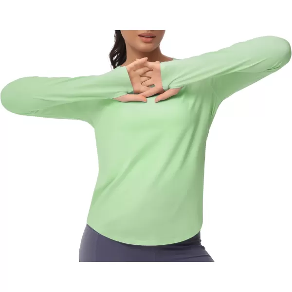 THE GYM PEOPLE Womens Long Sleeve Workout Shirts Athletic Crewneck Hiking Tops with Thumb HoleJasmine Green