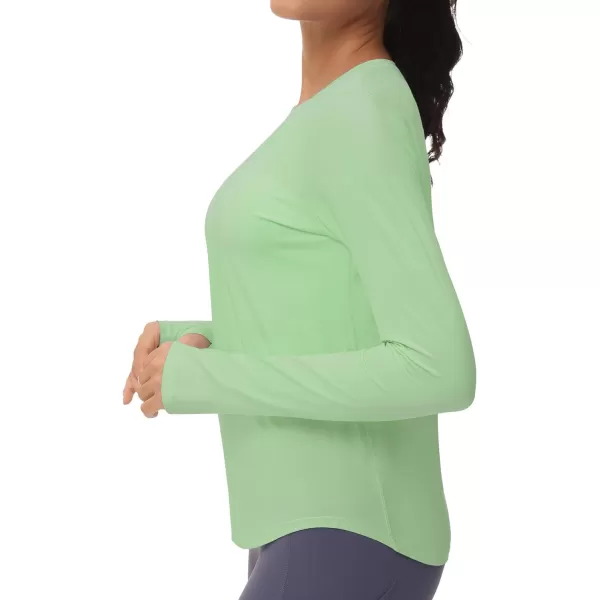 THE GYM PEOPLE Womens Long Sleeve Workout Shirts Athletic Crewneck Hiking Tops with Thumb HoleJasmine Green