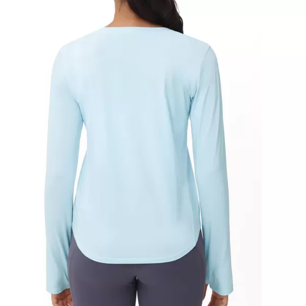 THE GYM PEOPLE Womens Long Sleeve Workout Shirts Athletic Crewneck Hiking Tops with Thumb HoleLight Blue