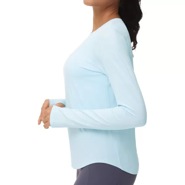 THE GYM PEOPLE Womens Long Sleeve Workout Shirts Athletic Crewneck Hiking Tops with Thumb HoleLight Blue