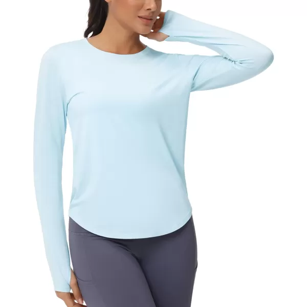 THE GYM PEOPLE Womens Long Sleeve Workout Shirts Athletic Crewneck Hiking Tops with Thumb HoleLight Blue
