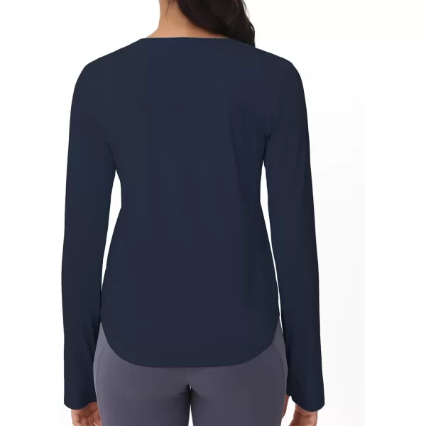 THE GYM PEOPLE Womens Long Sleeve Workout Shirts Athletic Crewneck Hiking Tops with Thumb HoleNavy Blue