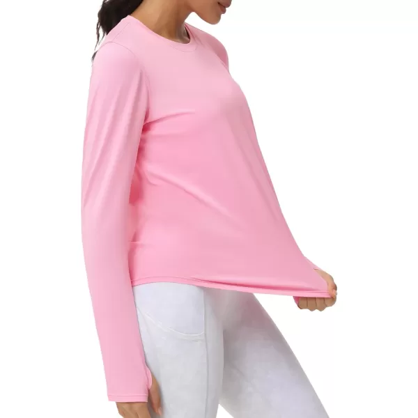THE GYM PEOPLE Womens Long Sleeve Workout Shirts Athletic Crewneck Hiking Tops with Thumb HolePink