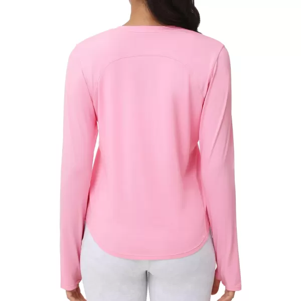 THE GYM PEOPLE Womens Long Sleeve Workout Shirts Athletic Crewneck Hiking Tops with Thumb HolePink