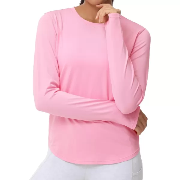 THE GYM PEOPLE Womens Long Sleeve Workout Shirts Athletic Crewneck Hiking Tops with Thumb HolePink