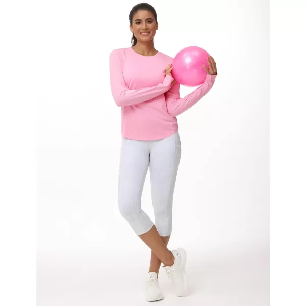 THE GYM PEOPLE Womens Long Sleeve Workout Shirts Athletic Crewneck Hiking Tops with Thumb HolePink