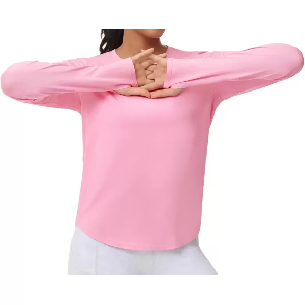 THE GYM PEOPLE Womens Long Sleeve Workout Shirts Athletic Crewneck Hiking Tops with Thumb HolePink