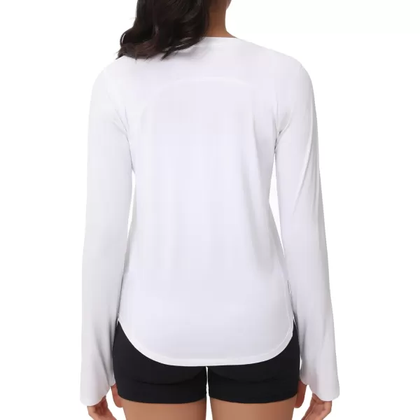 THE GYM PEOPLE Womens Long Sleeve Workout Shirts Athletic Crewneck Hiking Tops with Thumb HoleWhite