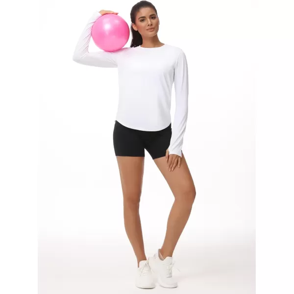 THE GYM PEOPLE Womens Long Sleeve Workout Shirts Athletic Crewneck Hiking Tops with Thumb HoleWhite